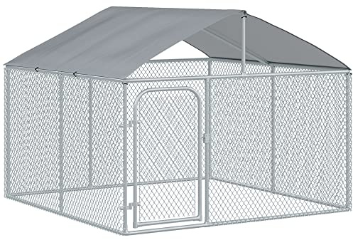 PawHut Chenil extérieur avec Toit pour Chien 5 m² - Parc grillagé 230 x 230 x 175 cm - Espace Couvert - Acier galvanisé