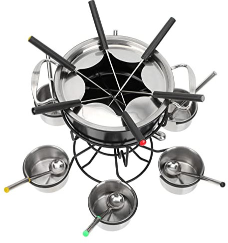 Tofficu 1set Stainless Steel Chocolate Cheese Fondue Pot Non-Stick Burner for Induction Cookers Parties Versatile Cooking for Cheese Chocolate