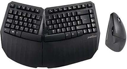 Perixx PERIDUO-813B ES Set mit kompakter, ergonomischer Tastatur und kabelloser vertikaler Maus mit 6 Tasten - Schwarz - Spanisch QWERTY