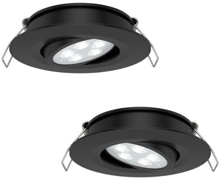 acegoo Foco Empotrable LED 12V Autocaravana Ángulo de haz de 35° Downlight Regulabl Iluminacion, para Caravana Barco Camión Camper, 205lm Aluminio completo sin transformador(Negro 3000K)