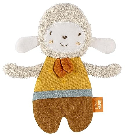 Fehn Knister-Schaf fehnNATUR – Activity-Rascheltier mit Bio-Baumwolle (kbA) zum Greifen, Spielen & Geräusche erzeugen – idealer Begleiter für Babys und Kleinkinder
