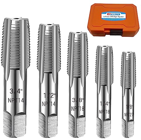 5-Piece NPT Pipe Tap Set, 1/8, 1/4, 3/8, 1/2, 3/4 ¾” NPT Tap Set Carbon Steel Hand Threading Plumbing Tap Set for Accurate Threads, Assorted Plumbers Mechanics DIY Thread cutting tools