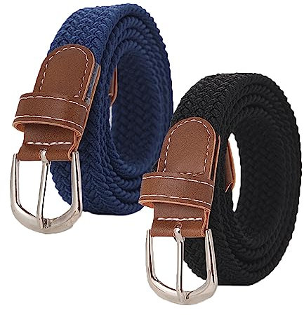 TSHAOUN 2 Pack Unisex Elastischer Stoffgürtel Geflochtener Geflochtener und Elastischer Dehnbarer Gürtel,gürtel mit schnalle damen,elastischer gürtel,gürtel herren stoff (Black & Navy)