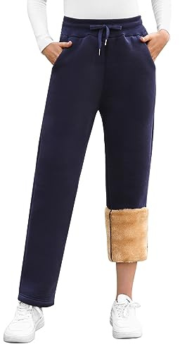 UMIPUBO Womens Fleece Lined Joggers Pant Thermal Sherpa Sweatpants with Pockets Winter Warm Tracksuit Bottoms Jogging Pants Drawstring Sport Trousers for Ladies Running Fitness (Navy, M)