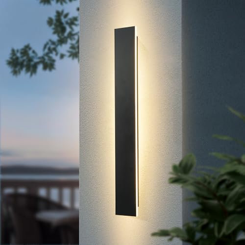 YUEEU Aplique pared Exterior 60CM Impermeable IP65 Largo Lampara de pared Exterior Luz Negro Apliques 3000K Lámpara Exterior para Jardín, Porche, Camino, Patio