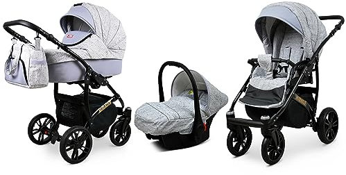 BabyLux® Kinderwagen Set 3 in 1 - Miracle - incl. Babywanne, Buggy Sportsitz, Auto-Babyschale - Autositz - Kinderwagenset - Kombikinderwagen mit Wickeltasche, Regenschutz usw.