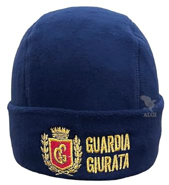 ALGI Cappello Tondo Blu in Pile Antipilling Guardia GIURATA Oro con Alloro Rosso
