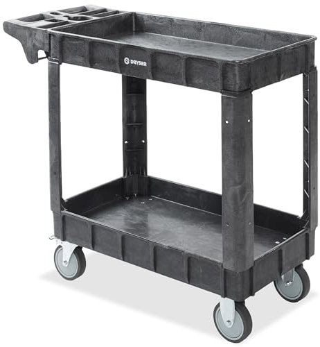 Dryser Mehrzweckwagen mit Rädern, strapazierfähig, 250 kg, Kapazität mit Regalen, 2 Etagen, Rollwagen, mit zwei 12,7 cm Lenkrollen für Lager, Garage, Reinigung