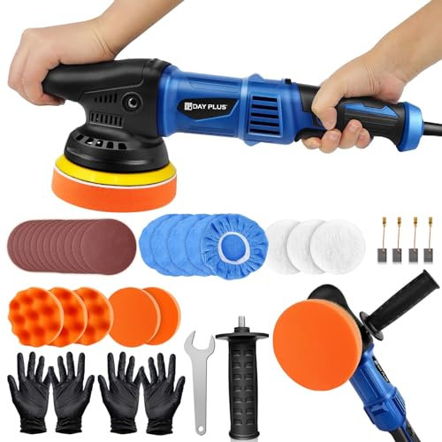 DA Car Polisher, 920W Corded Electric Car Buffer Polisher Machine, Dual Action Car Polishers and Buffers, 6 Variable Speeds Random Orbit Polishing Machines with 13 Car Polishing Pads & 12 Sandpapers