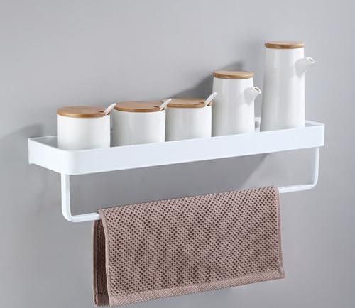 AJINGELA An der Wand montiert Schwimmend Metall Lagerregal,Weiß Badezimmer Regale Platzeinsparung Rostfest Extra stark Schwimmend Lagerregal mit Handtuch Bar(60CM)