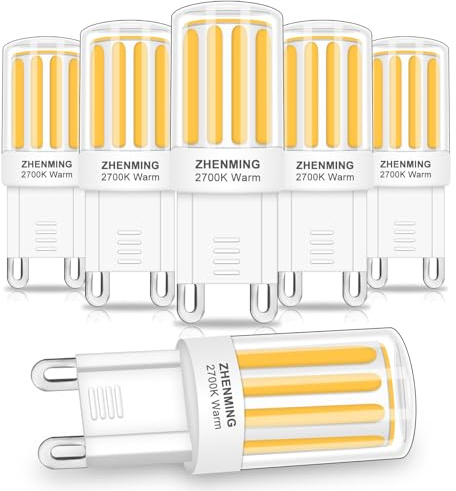 ZHENMING G9 LED Warmweiß, 6er 5W 500LM G9 LED Lampe Ersatz 50W Halogenlampen, 360° Abstrahlwinkel, Nicht Dimmbar Kein Flimmern, Geeignet für Kronleuchter Interieur Dekoration