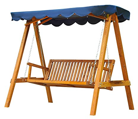 DecHome - Dondolo da Giardino 3 Posti in Legno con Baldacchino colore Blu Swing