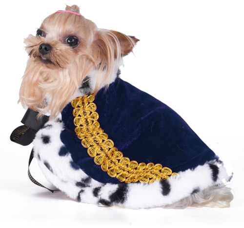 Lovelyshop husdjur seriell Lux päls blå katt hund kappa för halloween kostymer, kung drottning prins och prinsessa cosplay – XS