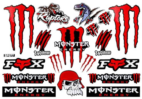 Cretassion Adesivo Moto Riflettente Monster Energy, Adesivo per Moto Impermeabile, Cool Adesivo di Alta Qualità per Moto, Casco Moto, Skateboard, Auto e Moto da Fuoristrada, Rosso
