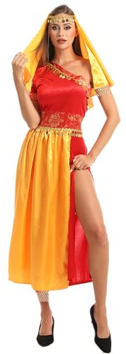 Carnavalife Disfraz Hindu Mujer Adulto naranja, traje hindu, indio, pañuelo con lentejuela (M, Hindú adulta)