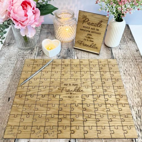 Luck and Luck Personalised Jigsaw Guestbook, 90 Pieces Loose, Alternative Wedding Guestbook, Wooden Puzzle Guestbook, Jigsaw Piece Guestbook