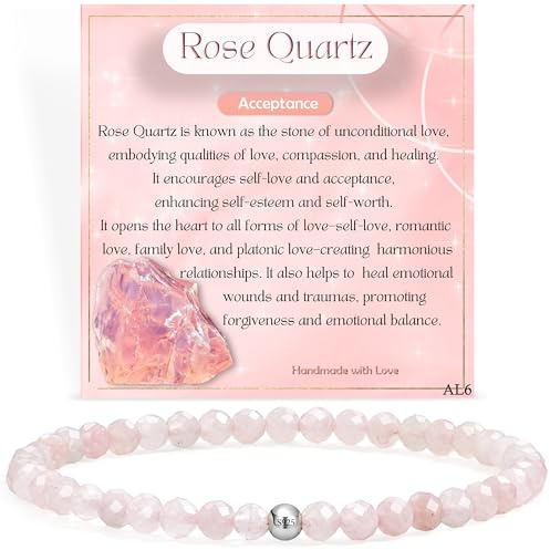 Farfume Cuarzo Rosa Aceptación Pulseras de Cuentas para las Mujeres, Mini 4mm Cristal Plata de Ley 925 Piedra Natural Elástica, Joyería Chakra Regalo Delicada