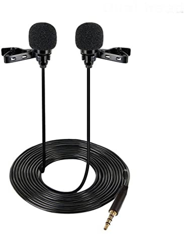 8KLANMMQ Microfono Professionale Microfono 3.5mm Doppia Testa Tie Clip su Mic Lavalier Risvolto Mini Microfono per PC Laptop Telefono Mobile Portatile