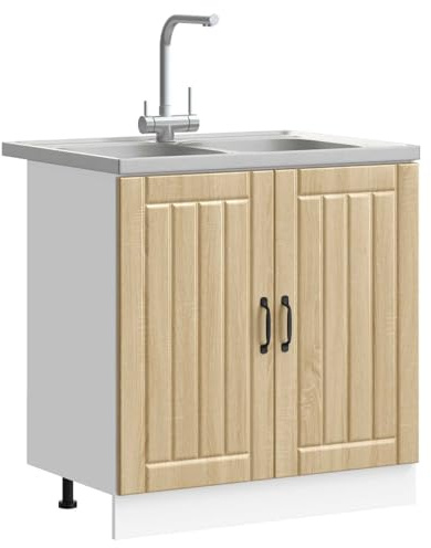 vidaXL Waschbecken-Unterschrank Lucca 2 pcs Sonoma-Eiche Holzwerkstoff, Küchenschrank, rechteckige Aufbewahrung, modernes Möbelstück, viel Platz, Holz, effiziente Organisation