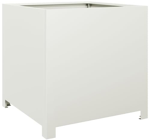 Helloshop26 Jardinière bac lit surélevé Plantes Fleurs terrasse Jardin 50 x 50 x 50 cm Acier Blanc 02_0037653