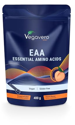EAA en Polvo | 400 g – 50 Porciones | 9 Aminoácidos Esenciales | Vegano | Sabor Melocotón