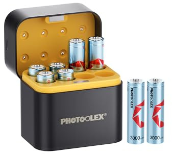 PHOTOOLEX Pilas Recargables AA de Litio Lote de 8 con Cargador, 3000 mWh de Alta Capacidad Salida 1,5 V AA con más de 1600 Ciclos, Batería de Iones de Litio con Estuche de Carga y Almacenamiento