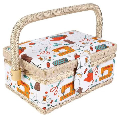 USOHJZ NäHkasten Haushalt Stoff Handwerk handgemachte Nähen Korb Faden Nadel Aufbewahrungsbox Organizer Nähen Aufbewahrungsbox