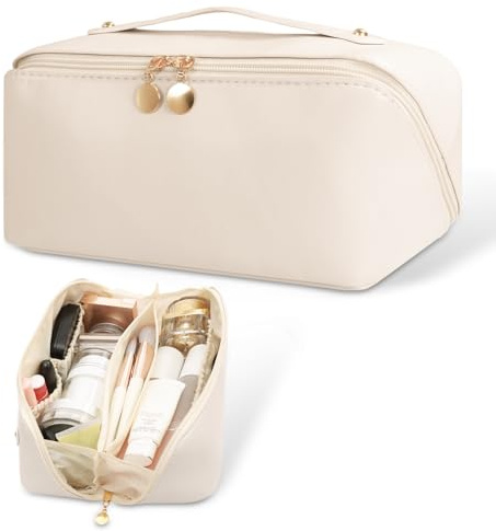 CNMTCCO Kosmetiktasche,Kapazität Tragbare Reise Make Up Tasche,wasserdichte PU Leder Schminktasche mit Transparente Trenner und Griff,Kosmetiktasche Damen,Multifunktions-Schminktasche Damen