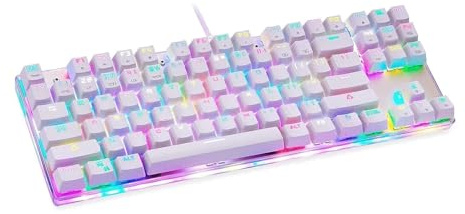 SHRGOMPIT Clavier de Jeu mécanique Filaire 87 Touches, rétroéclairage LED RVB Arc-en-Ciel, for PC/Gamer, Blanc
