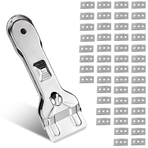 Glasskrapfält, med 48 stycken dubbelsidiga skrapblad, keramisk hällskrapa, reservblad, keramisk hällskrapa metall, blad för keramikhällskrapa, dedikerat glas scraper, keramikfält repor
