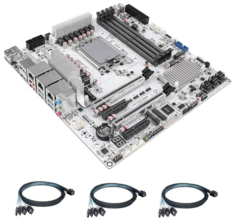 CWWK W680 NAS Motherboard Micro ATX 12 Bay, LGA 1700 mATX White PC Mainboard with 10GbE&2 * 2.5GbE LAN, 4 x DDR5 Desktop RAM (ECC), 3 x NVMe, PCIe5.0 x16, vPro (3x 4-SATA Cable)