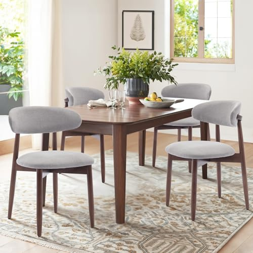 COLAMY Küchenstuhl Esszimmerstühle 4er Set, Moderne Polsterstuhl Essstühle mit Fester Rückenlehne, Stoff Esszimmerstühl mit Holzbein für Esszimmer, Küche, Restaurant, Hellgrau