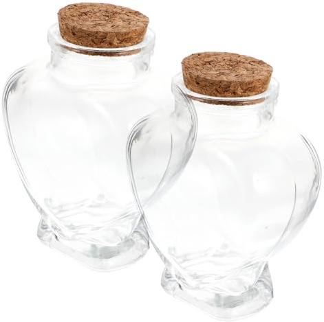 SHINEOFI Lot De 2 Bouteilles en Verre Transparentes Bouchon en Liège, Contenants Décoratifs De Cœur, Bocaux à Souhaits DIY pour Décoration Maison, Rangement Et Fête, Taille Moyenne