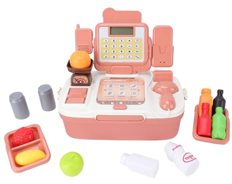 OPPWONG Spielzeug-Registrierkasse für Kinder, ABS-Kunststoff, Abgerundete Ecken, Keine Grate, Sound- und Lichteffekte, Spielkasse mit Simulierten Rechnungen und Kassenschublade