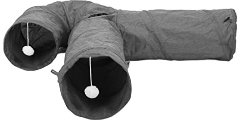 HUSHUI 3-Wege-Katzentunnel, Zusammenklappbare Katzenspielröhre mit Hängendem Plüschball, Oberlichtöffnung für Tägliche Bewegung und Interaktives Spielen