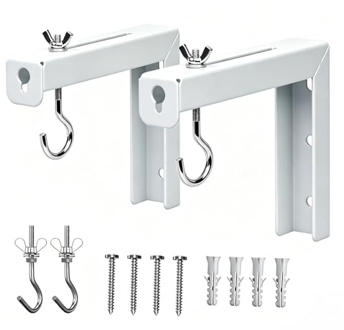 Universal Projector Screen Wall Mount L-Brackets Hanging Ceiling Mount, 5.7 inch Adjustable Extension with Hook for Home Projector and Movie Screens, Hold up to 44lbs (White, Small)