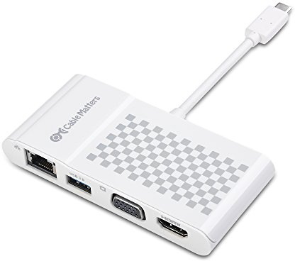 Cable Matters USB C Multiport Adapter (USB C Dock with USB C to HDMI 4K or USB C to VGA), USB 3.0 and Ethernet White - USB-C & Thunderbolt 3 Port Compatible for MacBook Pro, Dell XPS 13/15 and More