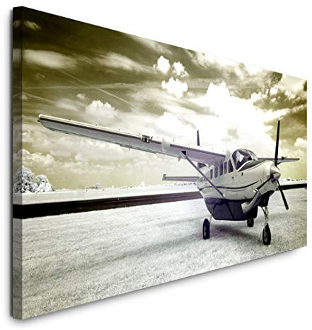 Paul Sinus Art GmbH Vintage Flugzeug 120x 50cm Panorama Leinwand Bild XXL Format Wandbilder Wohnzimmer Wohnung Deko Kunstdrucke