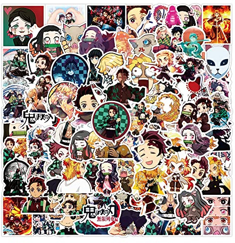100 Stück Kimetsu no Yaiba Aufkleber für Laptop, Wasserflasche, Gepäck, Snowboard, Fahrrad, Skateboard, wasserdichte ästhetische Markierungen