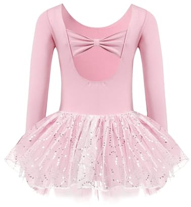 Zaclotre Girls Ballet Tutu Long Sleeve Leotards Dance Dress Ballerina Costume with Skirt Gymnastics Outfits Pink Size 6-7