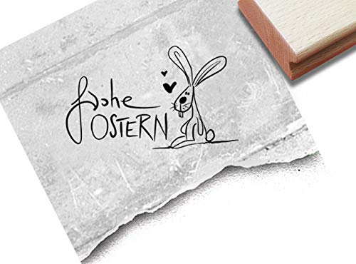 Stempel Osterstempel Frohe Ostern mit Hase - Textstempel Osterfest Osterkarten Geschenkanhänger Basteln Osterdeko Tischdeko Scrapbook - zAcheR-fineT