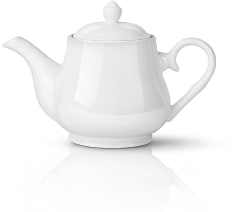 Flexzion Ceramic Teapot - 24oz White Porcelain Tea Pot with Lid for Loose Leaf or Bagged Tea, Small 2-3 Cup Personal Teapot, Classic Ceramic Teapots for Brewing, Microwave & Dishwasher Safe