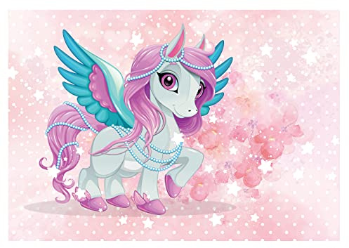 WallArena - Vlies Fototapete Kinderzimmer 254x184 cm Einhorn Mädchen Märchen für Kinder - Fototapeten Tapeten für Kinder Kindertapete Kinderzimmertapete - Vliestapete Wandtapete Tapete 3D Effekt