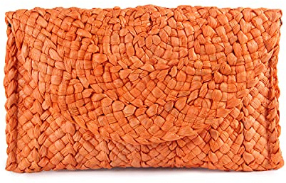 Syrads Bolso de mano de paja de noche para mujer Bolso de playa de verano Bolso de sobre tejido de paja,Naranja