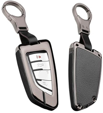 HIBEYO Autoschlüssel Hülle für BMW Cover Leder Zinklegierung Schutzhülle Schlüsselhülle für BMW Keyless Serie 1 3 5 7 X1 X3 X4 X5 X6 F30 E30 Smartkey Schlüsselbox Abdeckung Fall-Schwarz