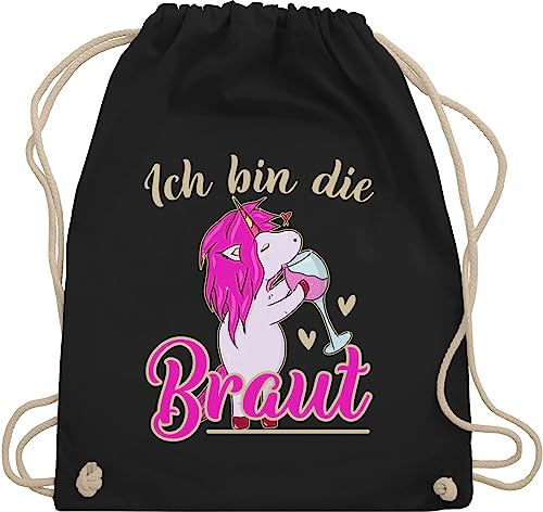 Shirtracer Turnbeutel Rucksack - JGA Junggesellenabschied Frauen - Ich bin die Braut - Einhorn gold/fuchsia - Unisize - Schwarz - brautgeschenk brauttaschen bachelorette party juterucksäcke