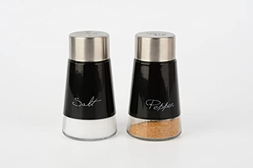 Royal Cuisine Salt and Pepper Shakers Stainless Steel and Glass Set| Elegant Stainless Steel Salt and Pepper Dispenser| Spices W/Collapsible Funnel Black,Red,Silver (Black)