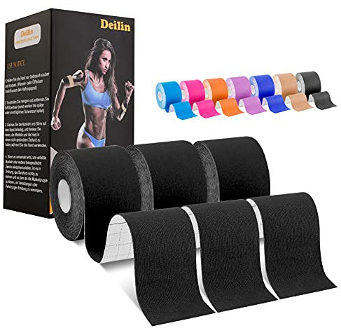 Deilin Kinesiotapes (6m*5cm Ungeschnittene Rolle), wasserfestes & elastisches Kinesiologie Tape, hautfreundlich Kinesio Tapes für den Sport, für Knie, Schulter und Ellenbogen, Muskelstraffende Bänder