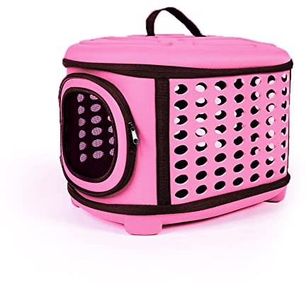 Faltbare Katzen Transportbox, Faltbare Katzentragetasche, Katzen Tragebox Öffnung Oben, Transporttasche für Katze/Kleine Hunde, Katzentransportbox Katzentransporttasche mit Weich Matten (Rosa)