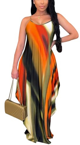 BessCops Summer Maxi Dresses for Women 2026 Plus Size Sundresses Casual Fashion Sleeveless Loose Long Sexy Dress with Pockets Orange